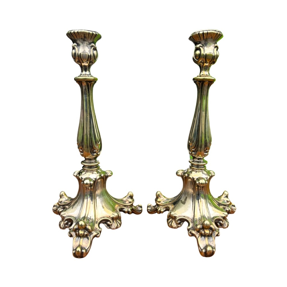 Pair Baroque Style Silverplate Candlesticks